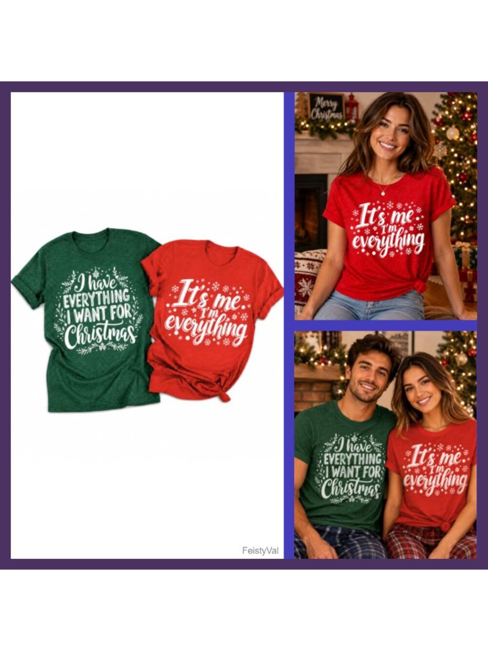 Christmas Couple Matching T-Shirt Cotton Blend Crew Neck Short Sleeve Holiday